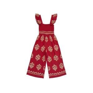 Boho Red Printed Smocked Wide Leg Jumpsuit/ 128